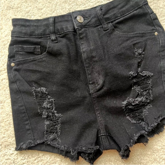 SHEIN Cut-Off Denim Shorts Women's Size Small Black High Rise Distressed Raw Hem - Picture 6 of 13